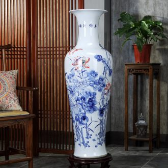 Jingdezhen ceramic fish landing big vase hand-painted lotus landscape ceramic vase sitting room home decoration