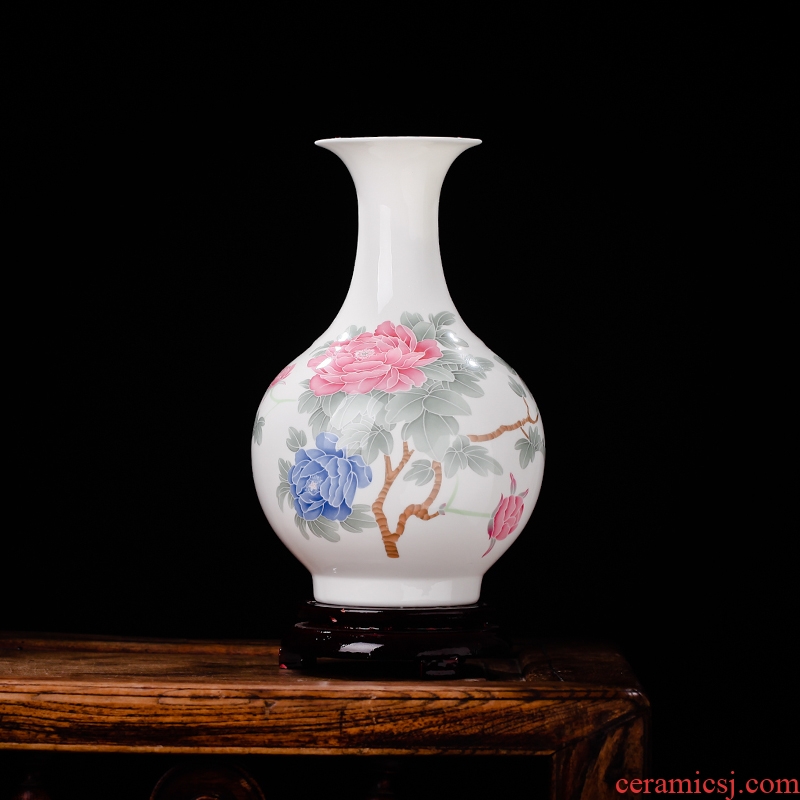 Jingdezhen ceramics vase peony modern home wine cabinet office decoration handicraft furnishing articles in the living room