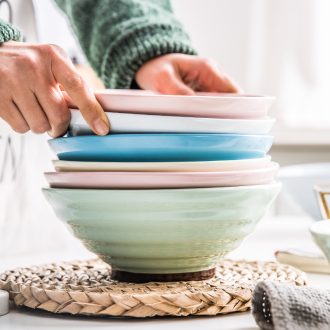 Large bowl of beef soup bowl rainbow noodle bowl ceramic household lovely rainbow noodle bowl mix rainbow noodle bowl vegetable salad bowl dish bowl of personality