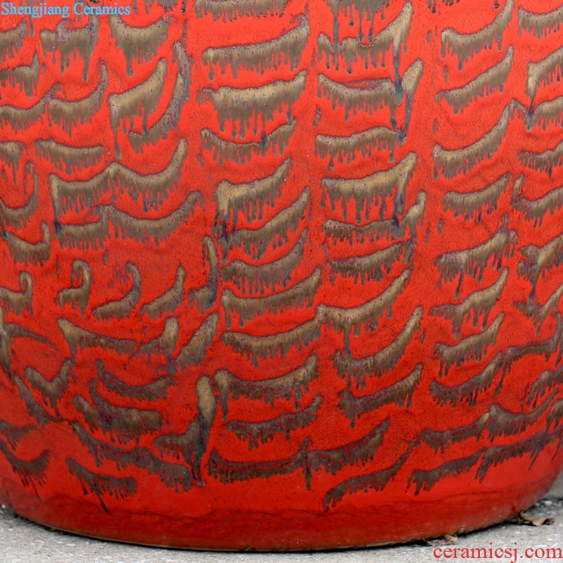 Jingdezhen ceramic kiln red glaze aquarium painting tortoise cylinder water lily cylinder home sitting room courtyard furnishing articles