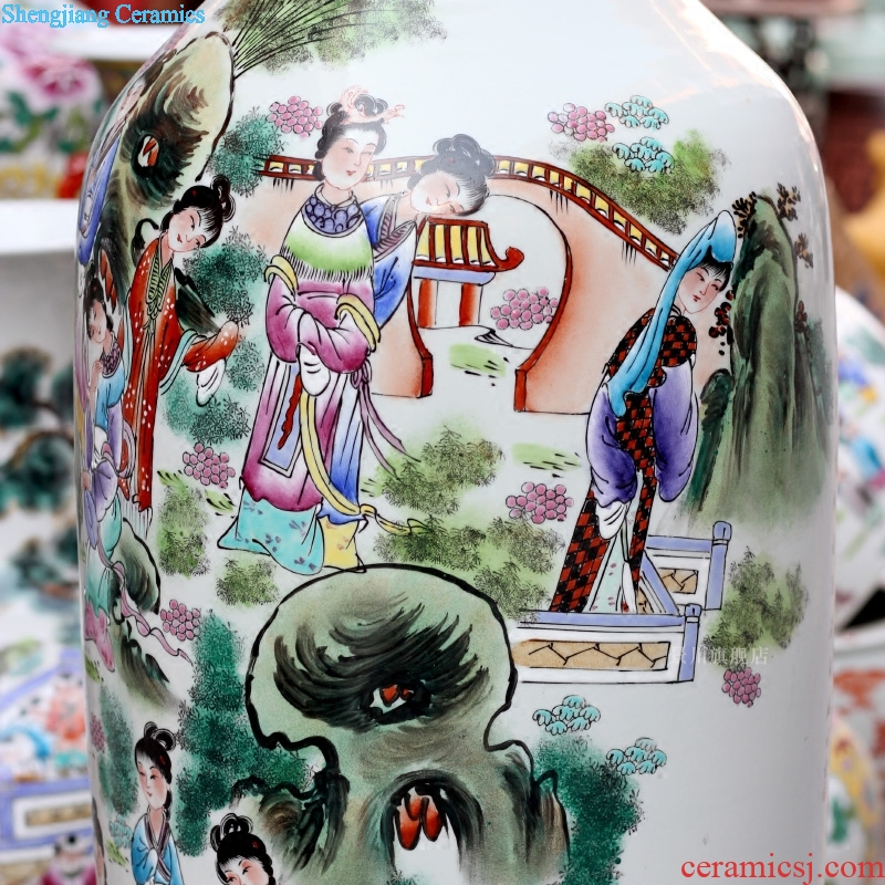 Jingdezhen household living room hand-painted famille rose had large vases, beauty character ceramics furnishing articles