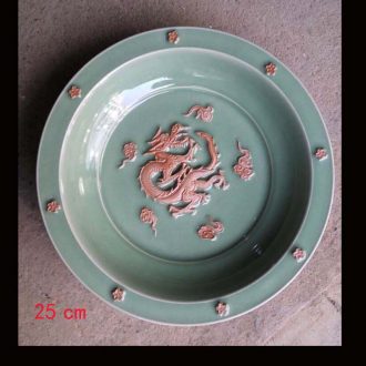 Small white porcelain of jingdezhen dragon embossment art blue glaze dragon embossment dragon celadon porcelain furnishing articles