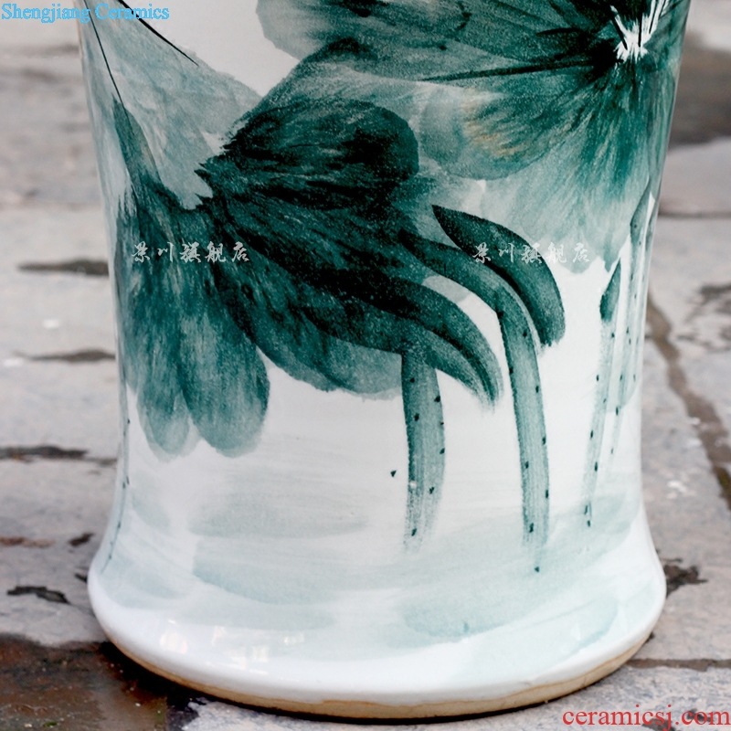 Jingdezhen ceramic ink color blue and white fish home sitting room hand-painted lotus lotus leaf landing big vase decoration furnishing articles