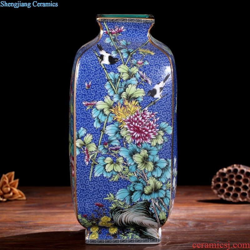 Jingdezhen porcelain qianlong year painting of flowers and square bottle home vase sitting room adornment antique collection furnishing articles