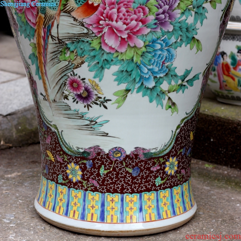 Jingdezhen ceramic general tank hand-painted pastel phoenix peony figure of large vases, sitting room of Chinese style household furnishing articles