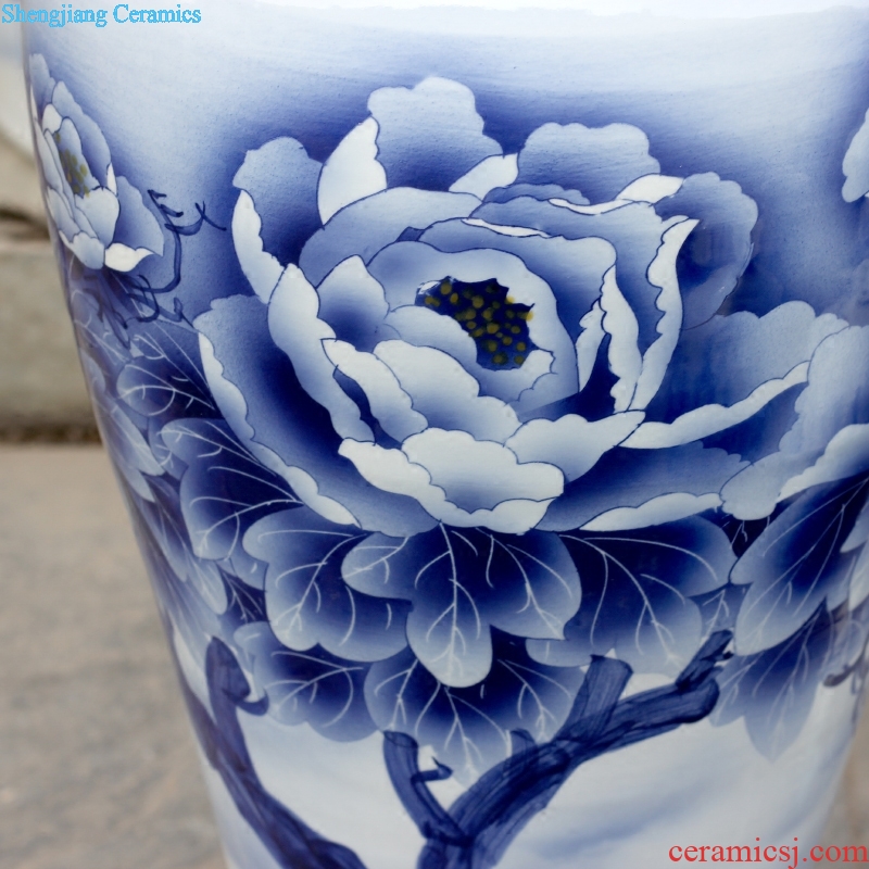 Jingdezhen porcelain ceramic blue and white peony blooming flowers hand-painted sitting room of large vase household furnishing articles