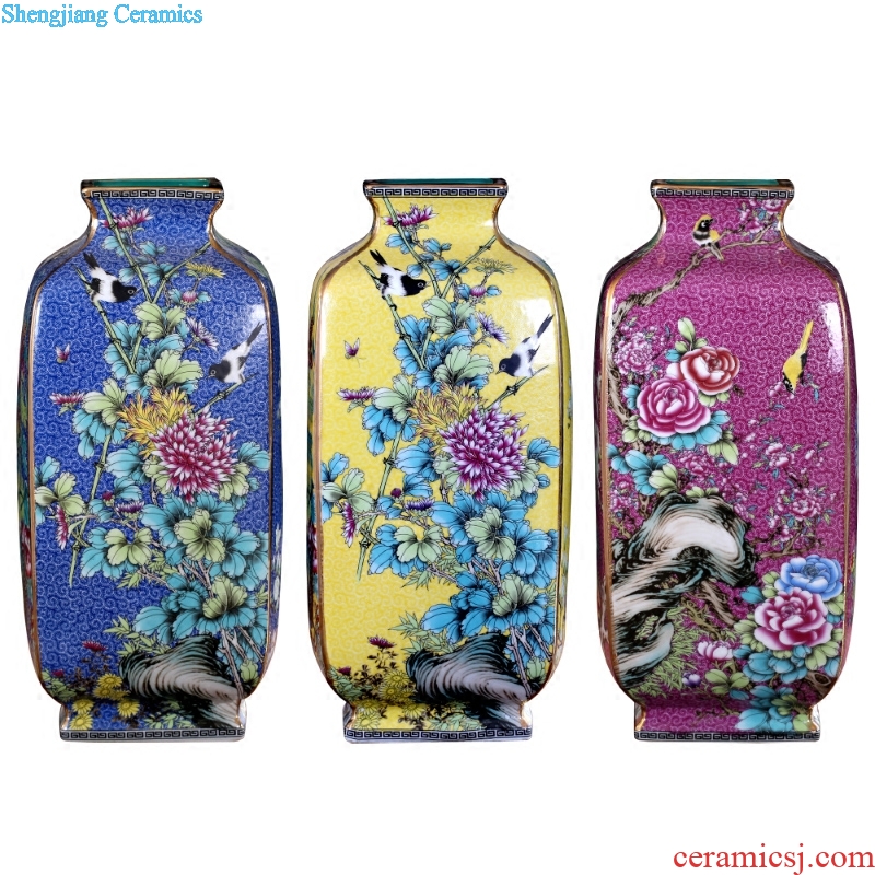 Jingdezhen porcelain qianlong year painting of flowers and square bottle home vase sitting room adornment antique collection furnishing articles