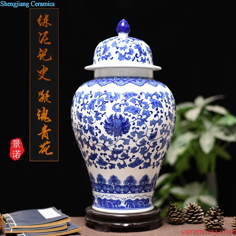 New Chinese antique blue and white porcelain of jingdezhen ceramics bound lotus flower general tank storage tank household handicraft furnishing articles