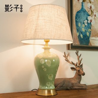 Ceramic lamp full copper French rural living room lamp hotel study grass green plum bottle european-style bedroom berth lamp 1005