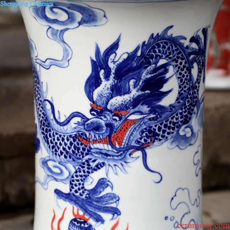 Jingdezhen ceramics hand-painted dragon playing bead figure goldfish turtle sitting room of Chinese style of large cylinder household furnishing articles