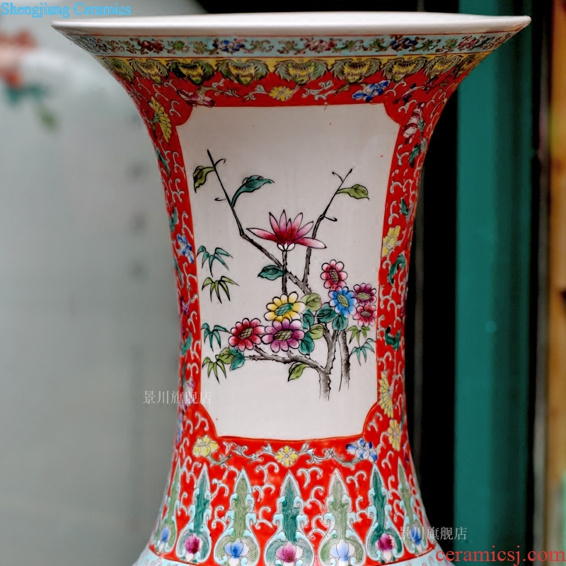 Chinese red hand-painted golden pheasant vase peony flower arranging landing big jingdezhen ceramic guest modern Chinese style household furnishing articles