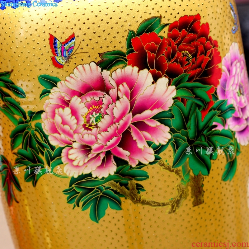 Jingdezhen ceramics powder enamel wave point gold bottle gourd peony sitting room flower arrangement craft vase household act the role ofing is tasted furnishing articles