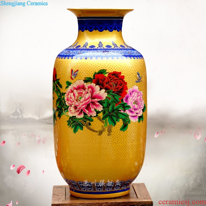 Jingdezhen ceramics powder enamel wave point gold bottle gourd peony sitting room flower arrangement craft vase household act the role ofing is tasted furnishing articles