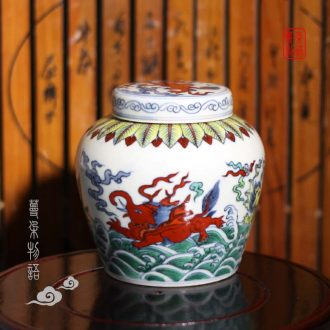 Jingdezhen hand-painted imitation Ming emperors pegasus day word walrus porcelain pot dou color day word can of many colors