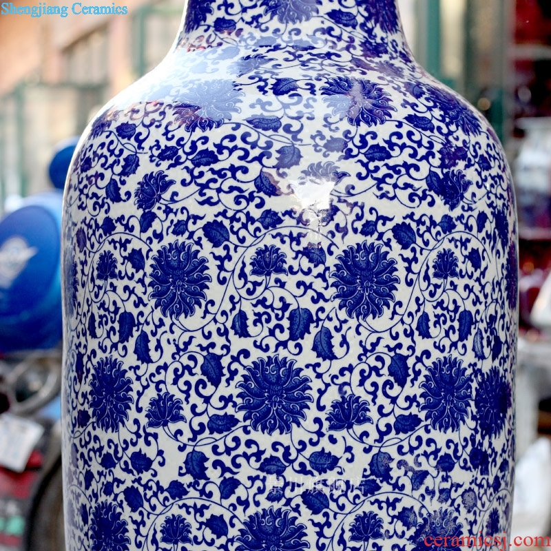 Jingdezhen ceramics of large blue and white porcelain vase wrapped branch lotus home sitting room adornment study big furnishing articles