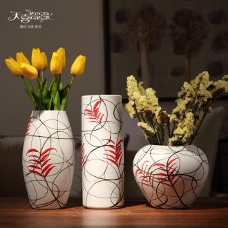 Jingdezhen ceramic dry flower vase three-piece living room TV cabinet table household decoration creative flower