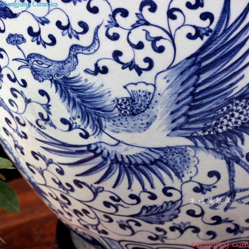 Jingdezhen ceramics large brocade carp goldfish bowl water lily hand-painted blue dragon tortoise cylinder household adornment furnishing articles