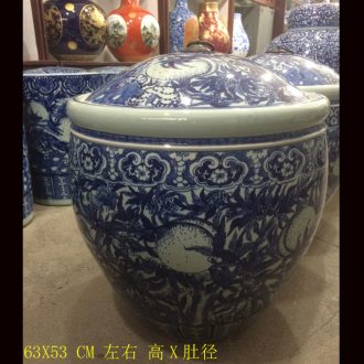 Jingdezhen put lotus flower round porcelain cover canister to practical blue barrel rice pot convex ceramic POTS