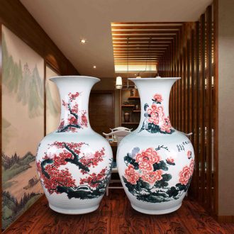 Day hao jingdezhen hand-painted ceramic vase lotus harbinger figure of large sitting room hotel home handicraft furnishing articles