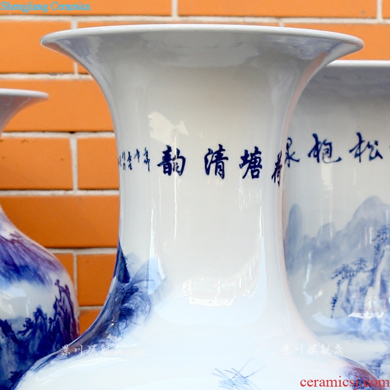 Jingdezhen blue and white porcelain of large vases, ceramic flower fish home sitting room decorate bottle furnishing articles hand-painted lotus