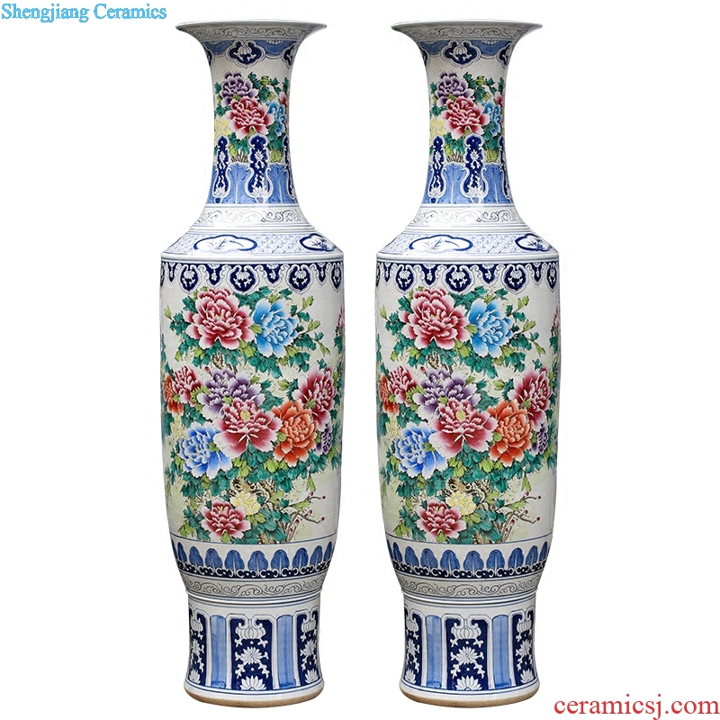 Jingdezhen ceramic powder enamel vase peony flowers prosperous big household furnishing articles sitting room of large hotel decoration