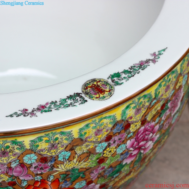 Jingdezhen ceramics hand-painted pastel lotus goldfish bowl furnishing articles and calligraphy word rolls receive the tortoise cylinder tank