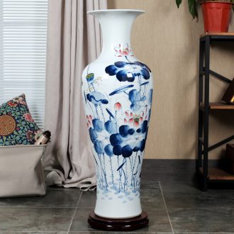 Jingdezhen ceramic floor day hao big vase hand-painted lotus landscape ceramic vase sitting room home decoration