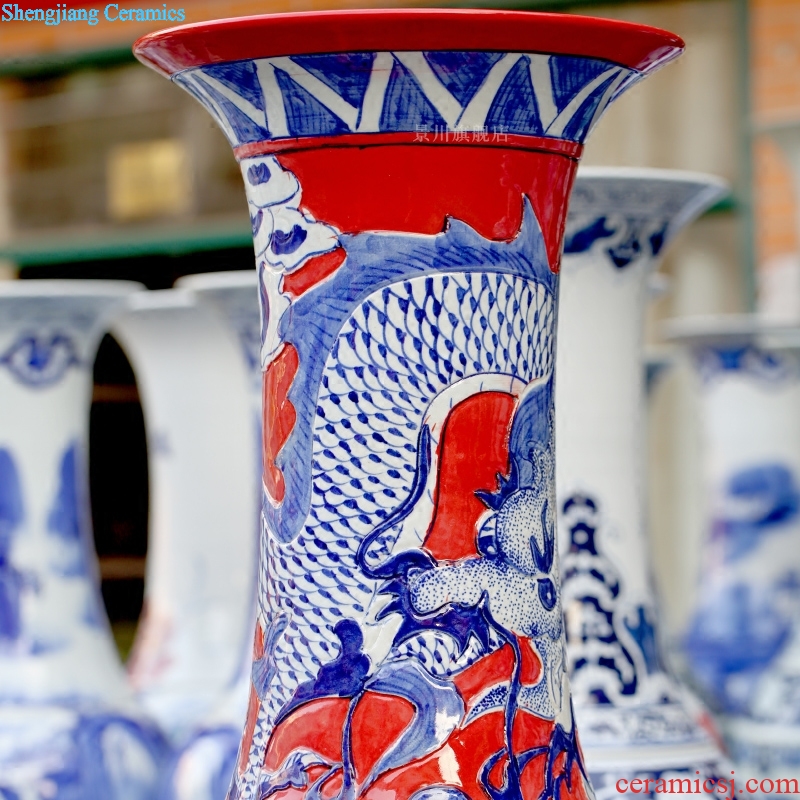 Jingdezhen ceramics dragon in huanglong day hand carved sitting room of large vase opening gifts furnishing articles