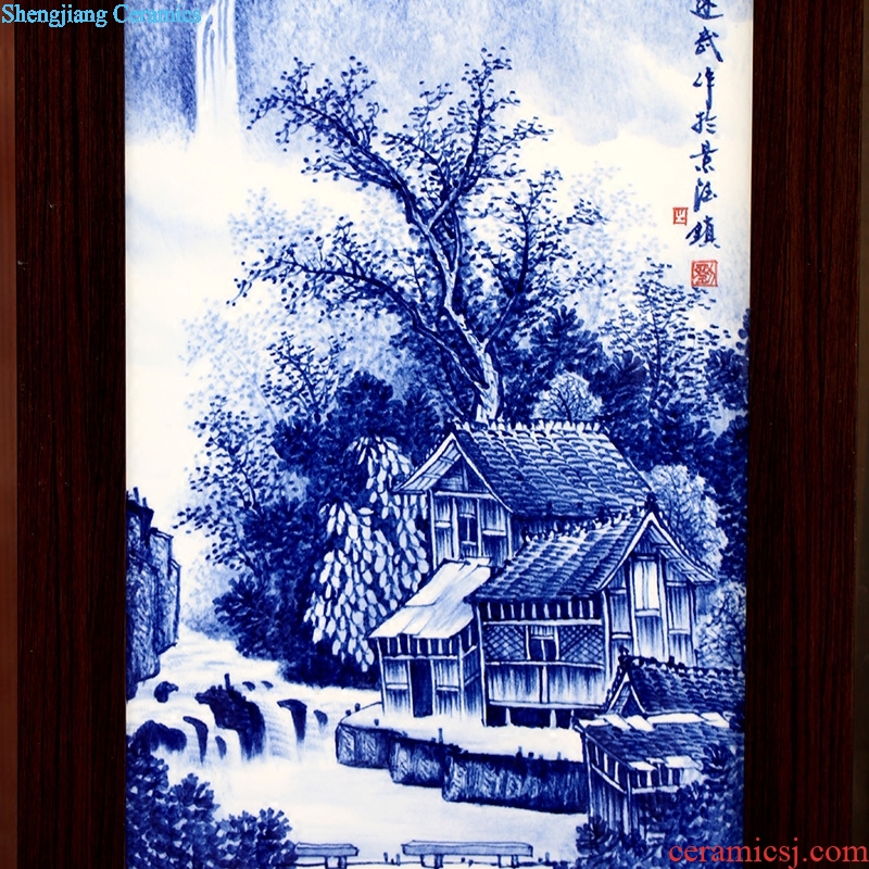 Hand-painted ceramic painting jingdezhen blue and white porcelain of chun xiaqiu winter hang a picture to the sitting room four screen adornment porcelain plate painting background