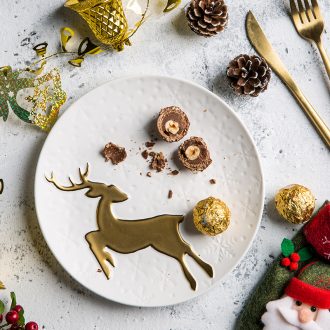Ijarl million jia household creative ceramic reliefs golden deer steak dinner plate pastry dish of Christmas gifts