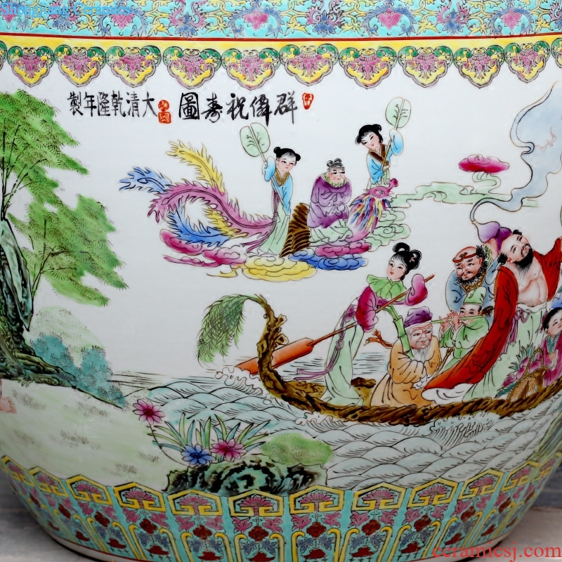 Jingdezhen ceramics hand-painted group of fairy tortoise birthday chart a goldfish bowl lotus cylinder sitting room study garden furnishing articles