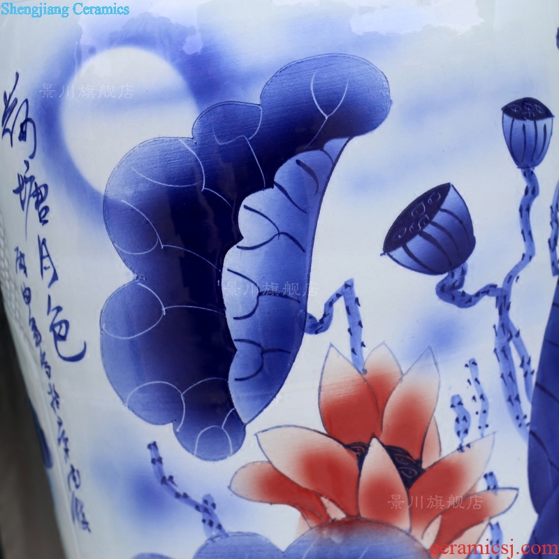 Jingdezhen ceramics engraving hand-painted lotus pond moonlight of large vases, sitting room decorates household porcelain furnishing articles