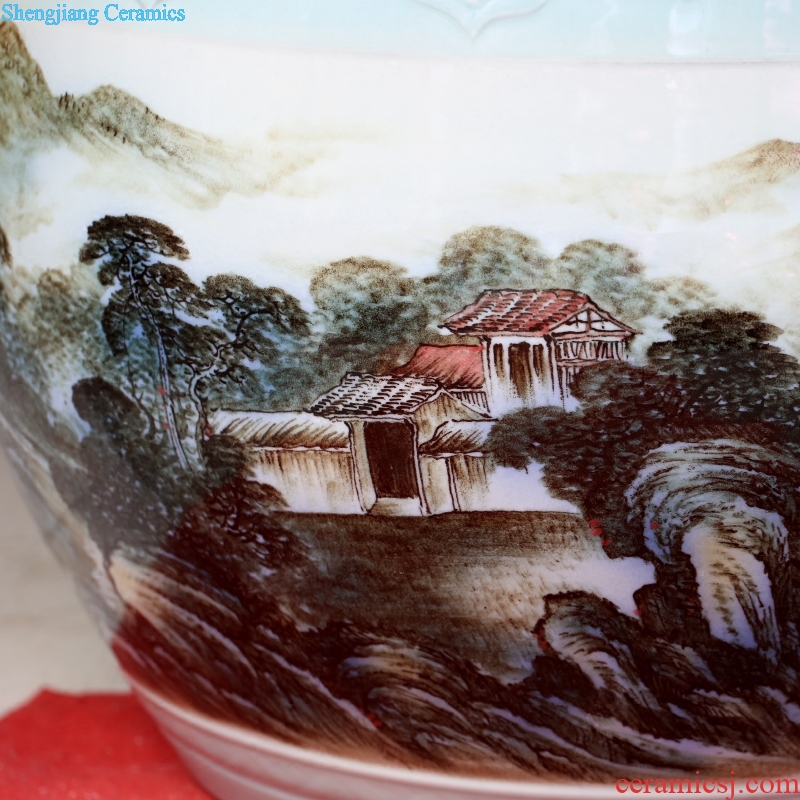 Jingdezhen ceramic hand-painted people figure the goldfish bowl in the mountains home sitting room the tortoise courtyard water lily cylinder big furnishing articles