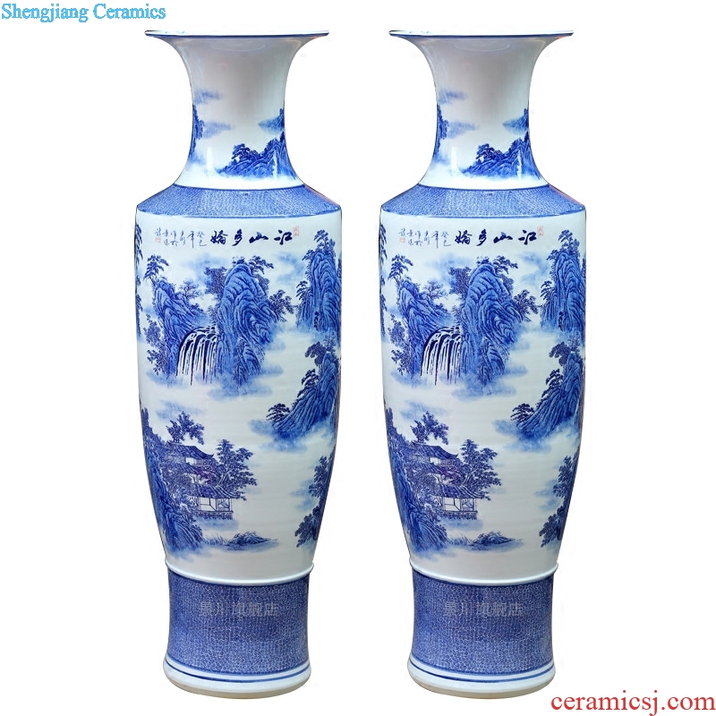 Jingdezhen ceramics hand-painted landing big blue and white porcelain vase home sitting room hotel furnishing articles craft gift