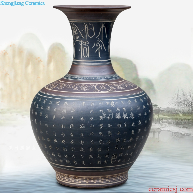 Jingdezhen carving ancient ceramic vase home furnishing articles archaize sitting room ground adornment study mesa process