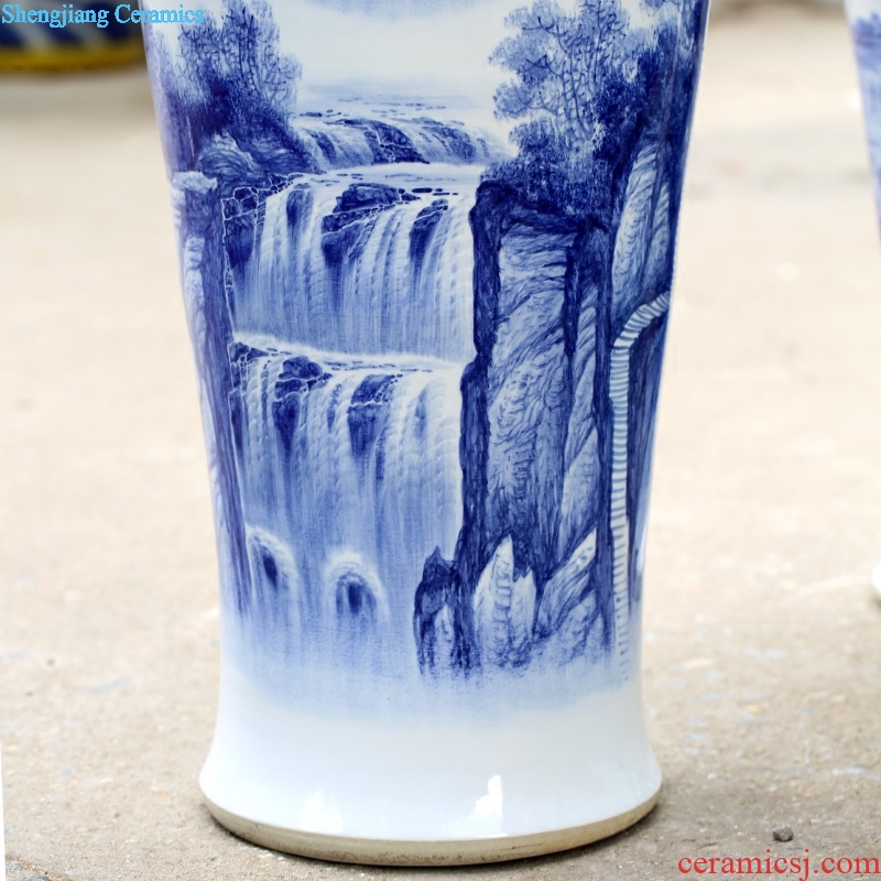 Jingdezhen blue and white porcelain ceramic big vase hand-painted mountain high ShuiChangTu furnishing articles sitting room of Chinese style household ornaments