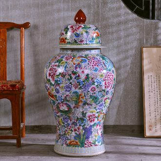 Jingdezhen hand-painted antique flower general powder enamel jar of ceramic handicraft furnishing articles wedding gift