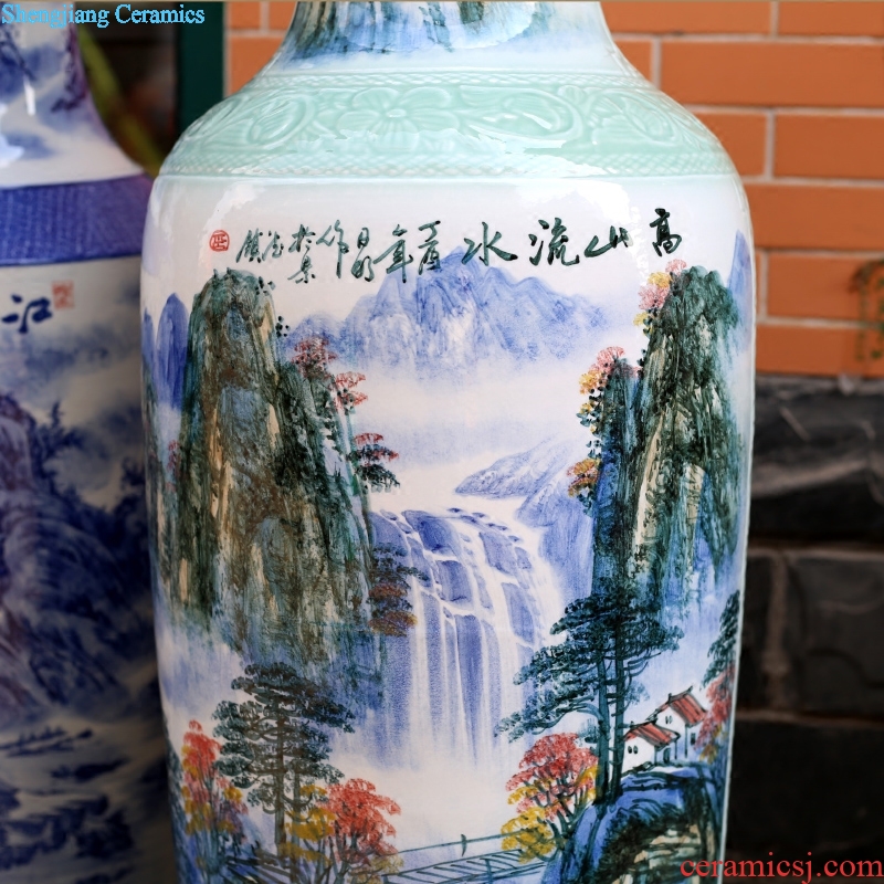 Jingdezhen ceramics hand-painted mountain stream figure sitting room of large vase study Chinese large household furnishing articles