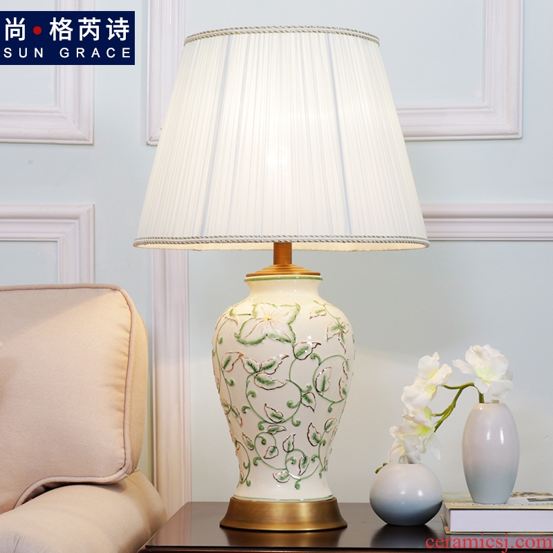 American contracted lamp creative study sitting room warm sitting room decorate ceramic desk lamp of bedroom the head of a bed lamps and lanterns of marriage