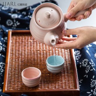 Ijarl million jia Japanese Korean teapot with cover kettle with handle oil can single multi-purpose ceramic paste pot cherry blossoms