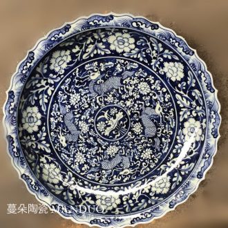 Jingdezhen ceramic hand-painted imitation of yuan blue and white deer furnishing articles elegant porcelain jingdezhen porcelain ceramic large plate