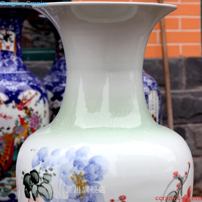 Jingdezhen ceramics hand-painted color grape bamboo home sitting room 1 meter landing big vase decoration furnishing articles