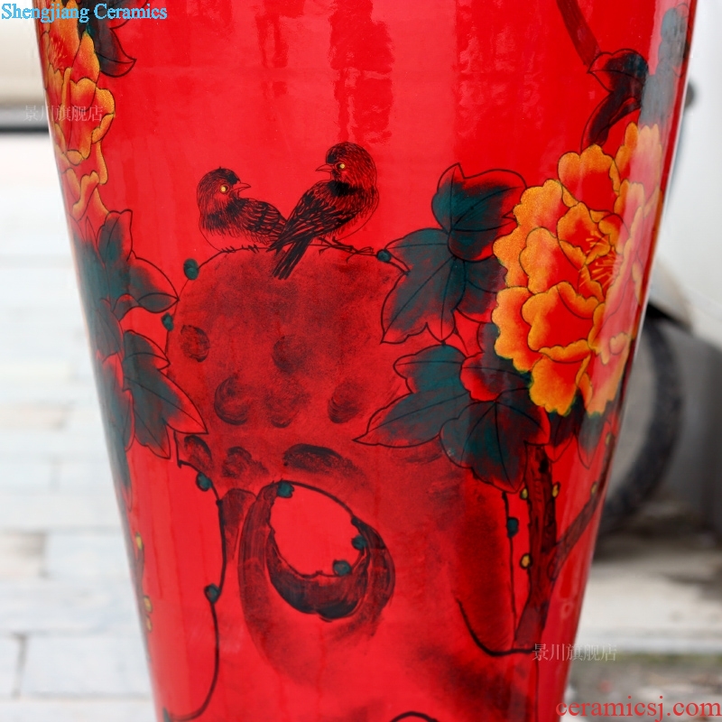 Chinese red large vase high temperature hand-painted magpie peony gourd porcelain of jingdezhen ceramics decoration furnishing articles