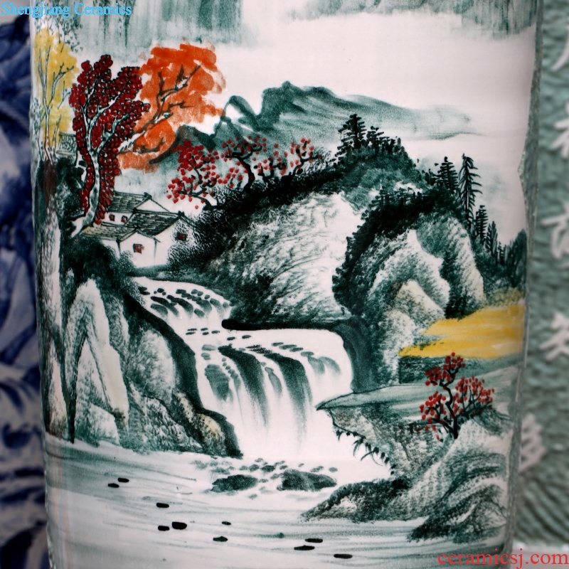 Jingdezhen ceramics has a long history in the hand-painted mountain dawn rhyme big vase home sitting room of large furnishing articles adornment