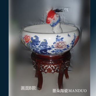 Jingdezhen porcelain high solid wood feet peony red goldfish fish fountain jingdezhen hand-painted fountain that occupy the home
