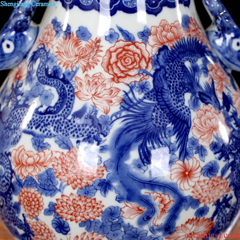Jingdezhen ceramics youligong longfeng ears deer head mesa vase home sitting room adornment style furnishing articles