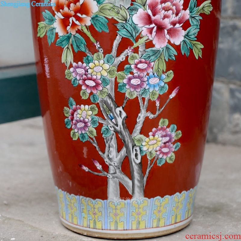 Chinese red hand-painted golden pheasant vase peony flower arranging landing big jingdezhen ceramic guest modern Chinese style household furnishing articles