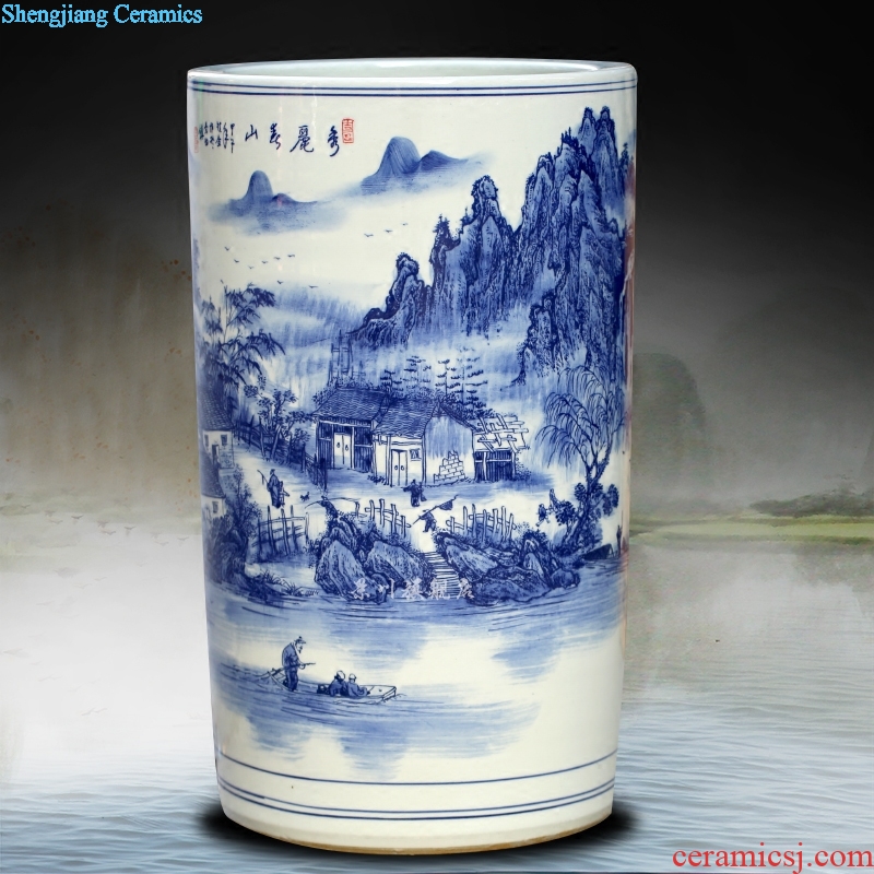 Blue and white porcelain of jingdezhen ceramics and floor quiver calligraphy and painting cylinder barrel sitting room place study of calligraphy and painting decoration