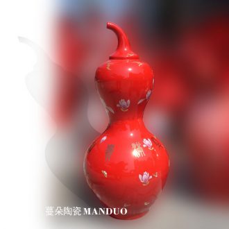 Jingdezhen red peony gourd vases 1 meter high red porcelain bottle gourd vase QuanFu festival vase