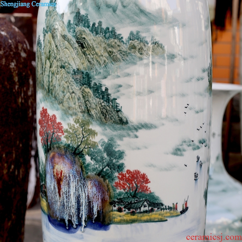 Jingdezhen ceramic landing big vase hand-painted jiangnan xiuse home sitting room 90 cm high new home decoration furnishing articles